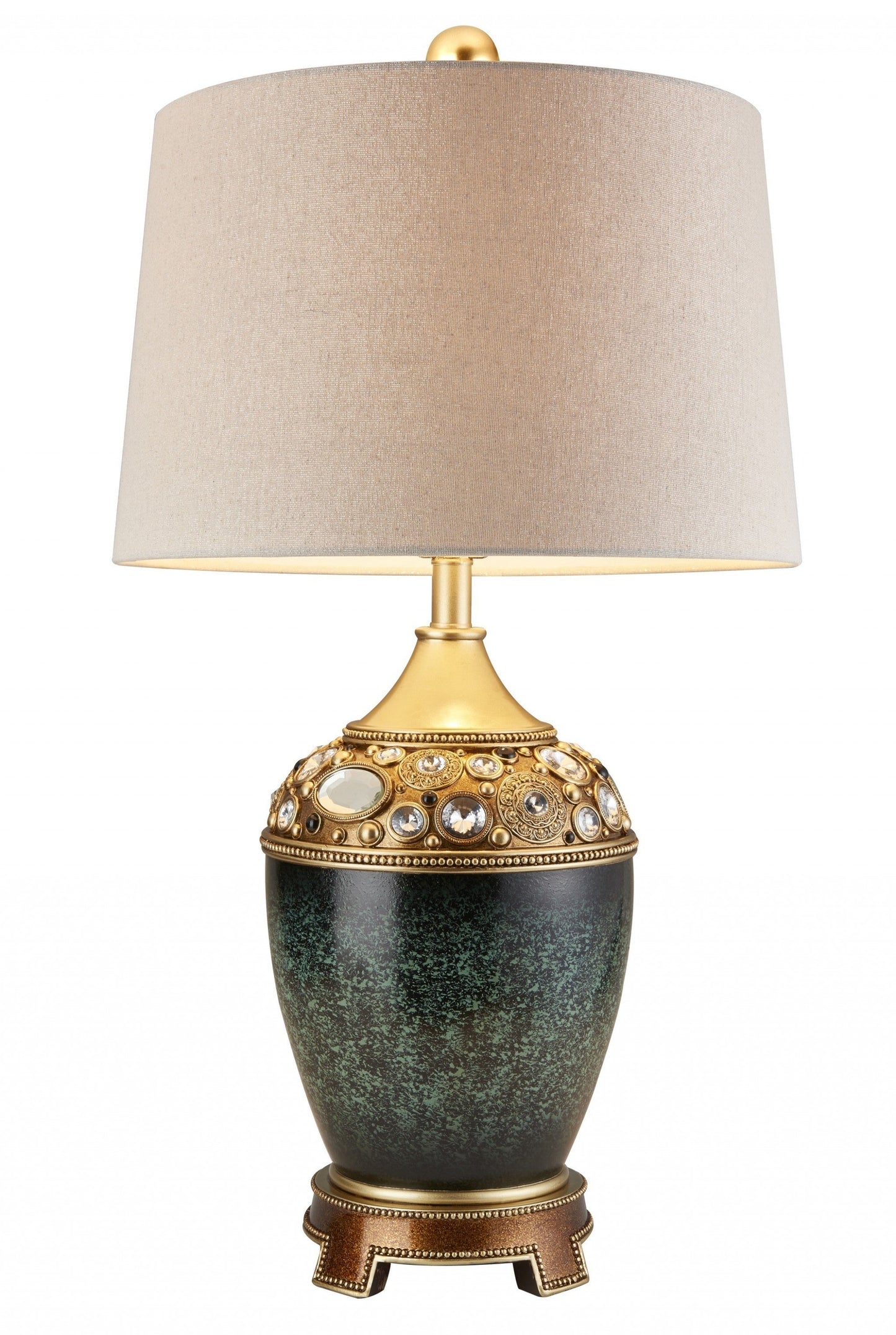 HomeRoots Marble Footed Table Lamp With Gold Accents and Green Finish