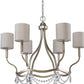 HomeRoots Margaret 6-Light Chandelier With Fabric Shades And Crystal Accents in Washed Gold Finish