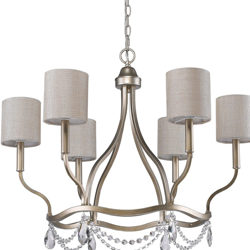 HomeRoots Margaret 6-Light Chandelier With Fabric Shades And Crystal Accents in Washed Gold Finish