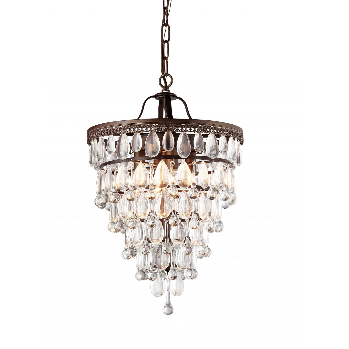 HomeRoots Martinee Antique Bronze And Crystal Inverted Pyramid Chandelier