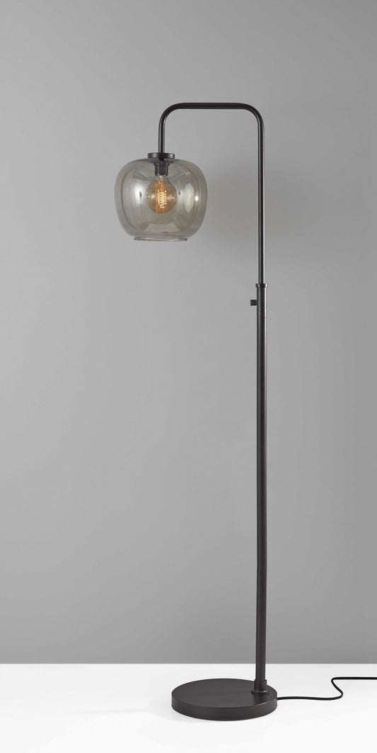 HomeRoots Matte Black Metal Arc Floor Lamp With Vintage Edison Bulb and Smoked Glass Globe Shade