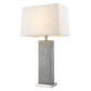 HomeRoots Merge 1-Light Table Lamp With Homespun Linen Shade in Brushed Nickel and Pewter Finish
