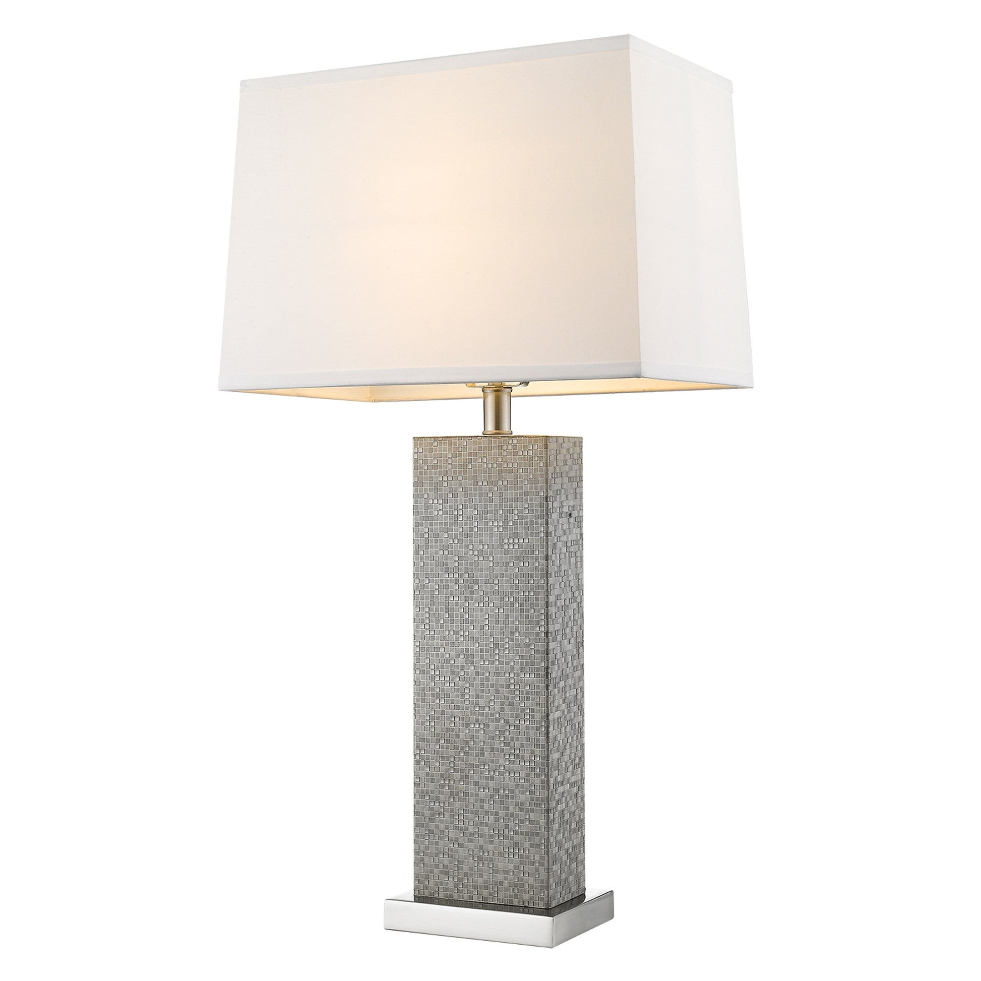 HomeRoots Merge 1-Light Table Lamp With Homespun Linen Shade in Brushed Nickel and Pewter Finish