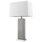 HomeRoots Merge 1-Light Table Lamp With Homespun Linen Shade in Brushed Nickel and Pewter Finish