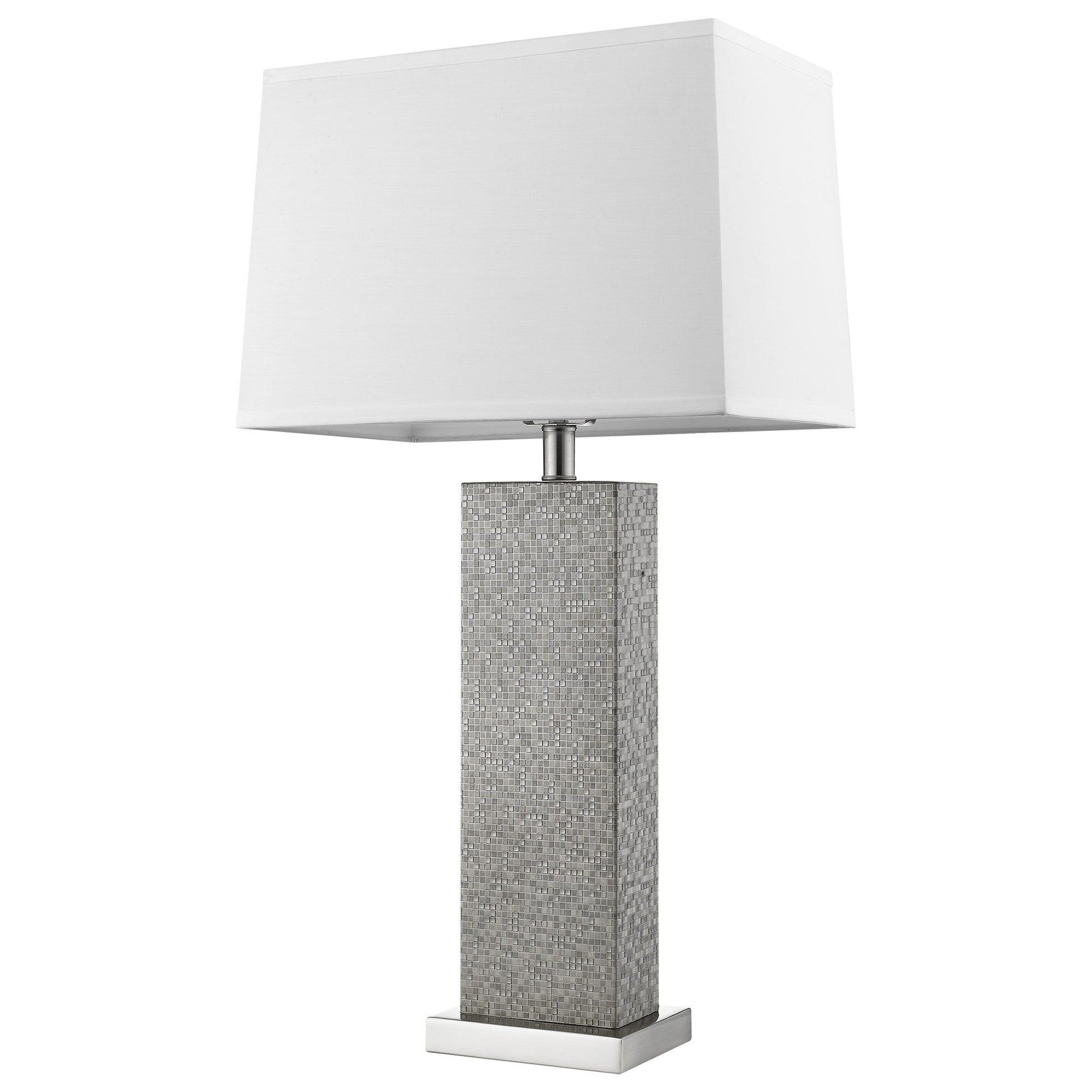 HomeRoots Merge 1-Light Table Lamp With Homespun Linen Shade in Brushed Nickel and Pewter Finish