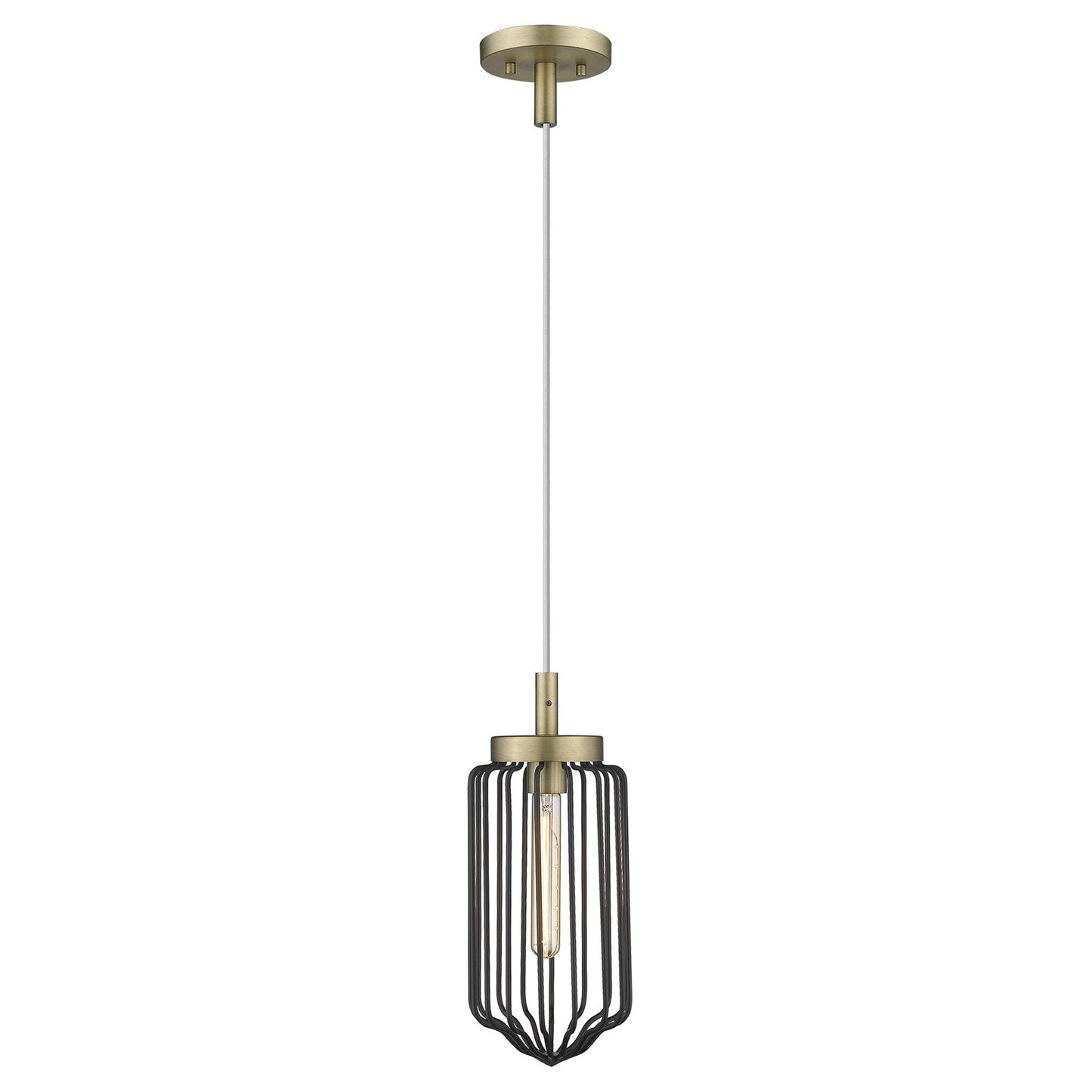 HomeRoots Metal Cage Pendant Hanging Light in Gold and Black Finish