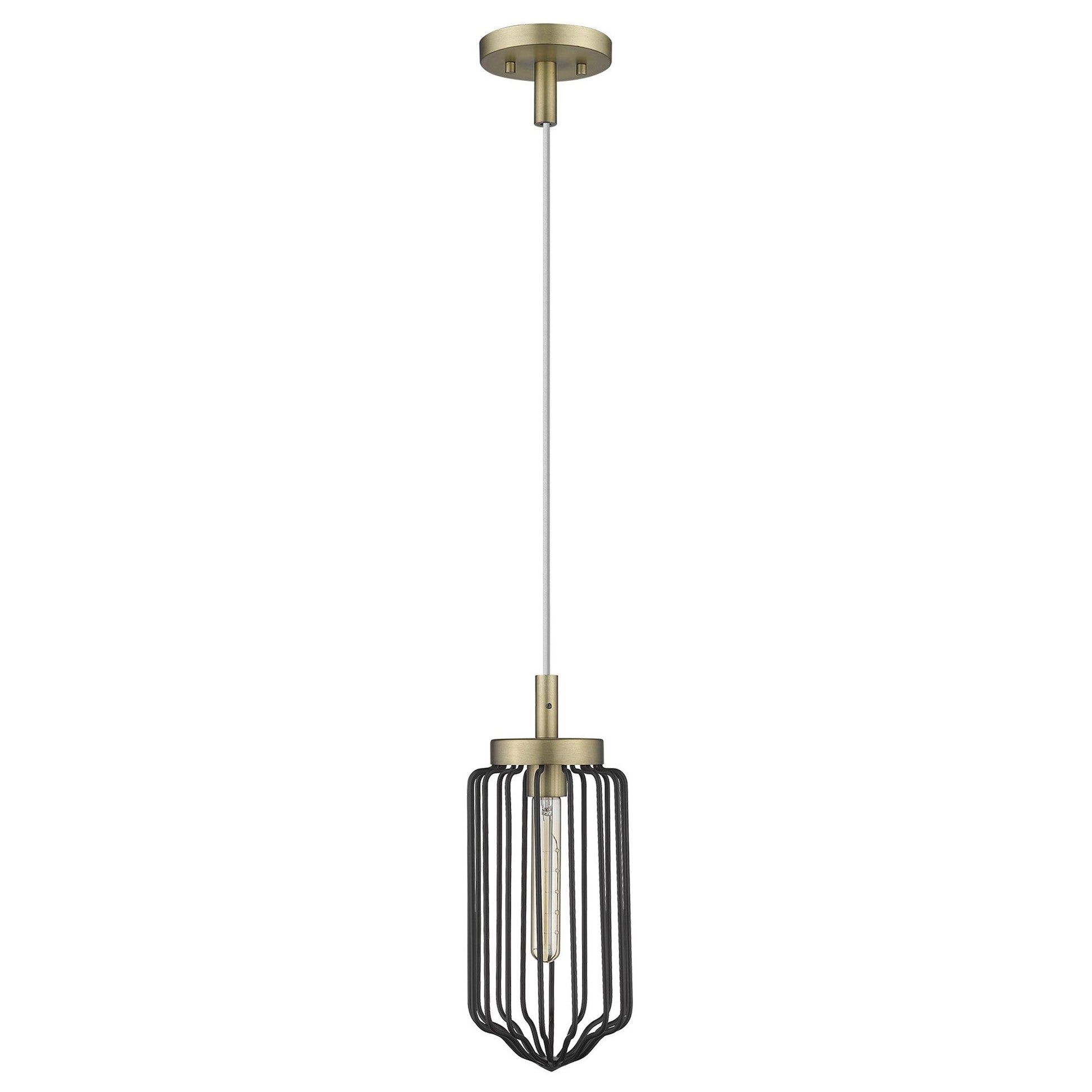 HomeRoots Metal Cage Pendant Hanging Light in Gold and Black Finish