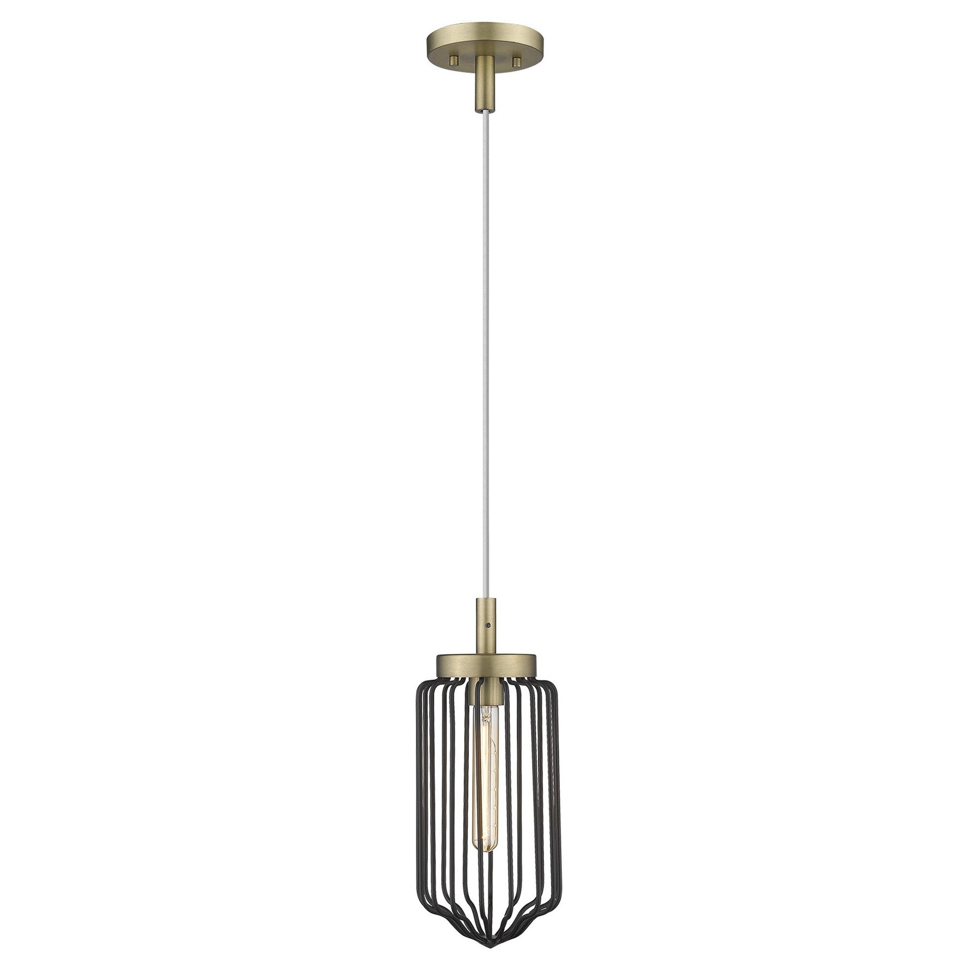 HomeRoots Metal Cage Pendant Hanging Light in Gold and Black Finish