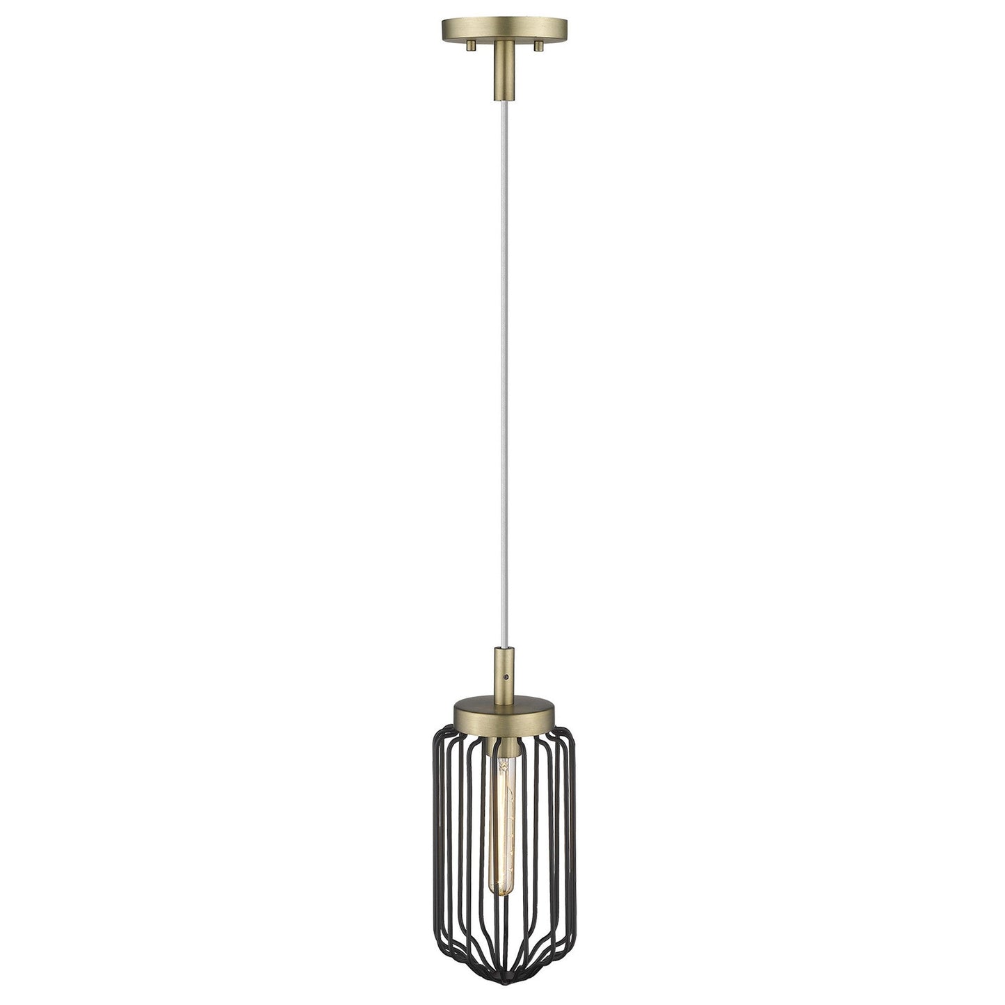 HomeRoots Metal Cage Pendant Hanging Light in Gold and Black Finish