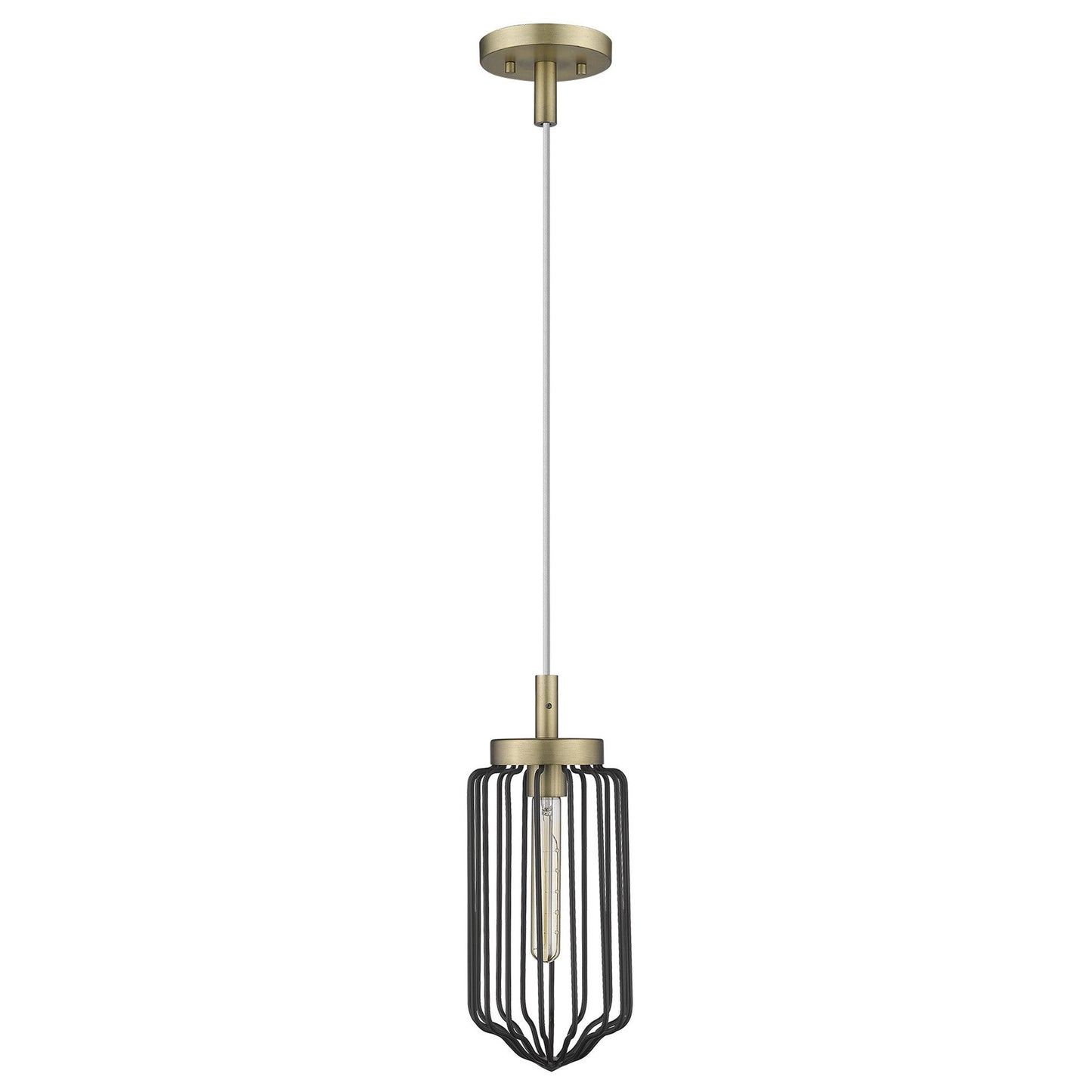 HomeRoots Metal Cage Pendant Hanging Light in Gold and Black Finish