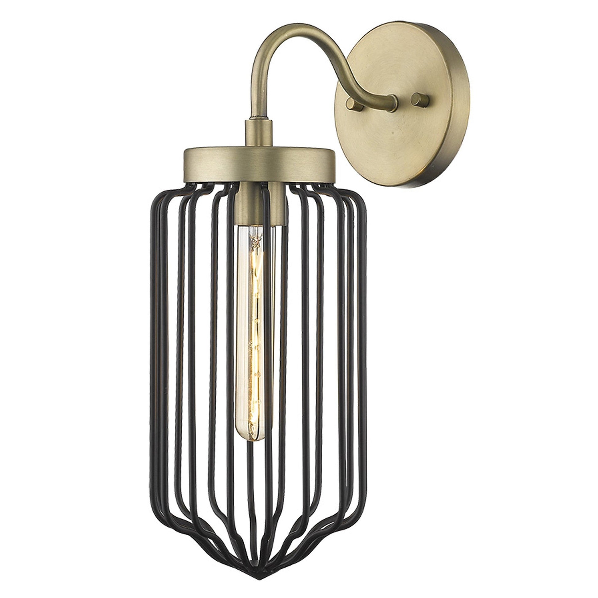 HomeRoots Metal Cage Wall Sconce With Gold and Black Finish