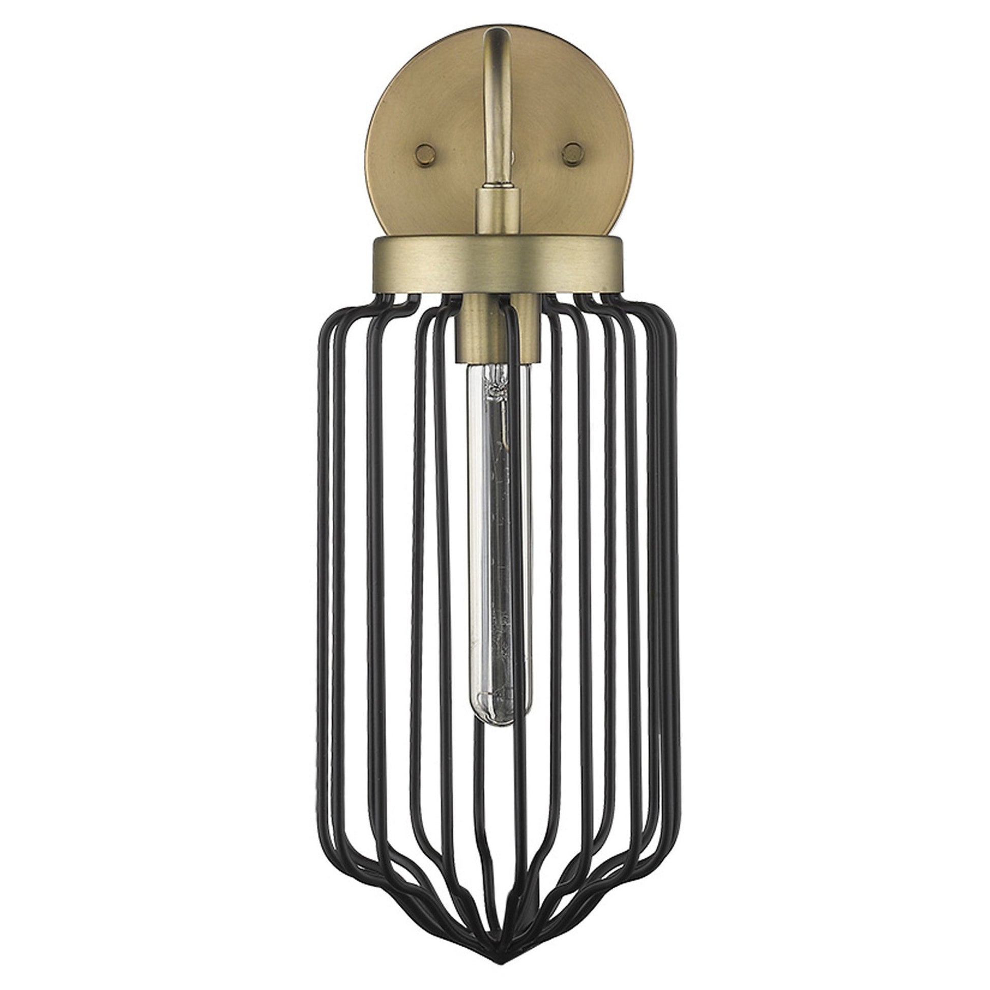 HomeRoots Metal Cage Wall Sconce With Gold and Black Finish