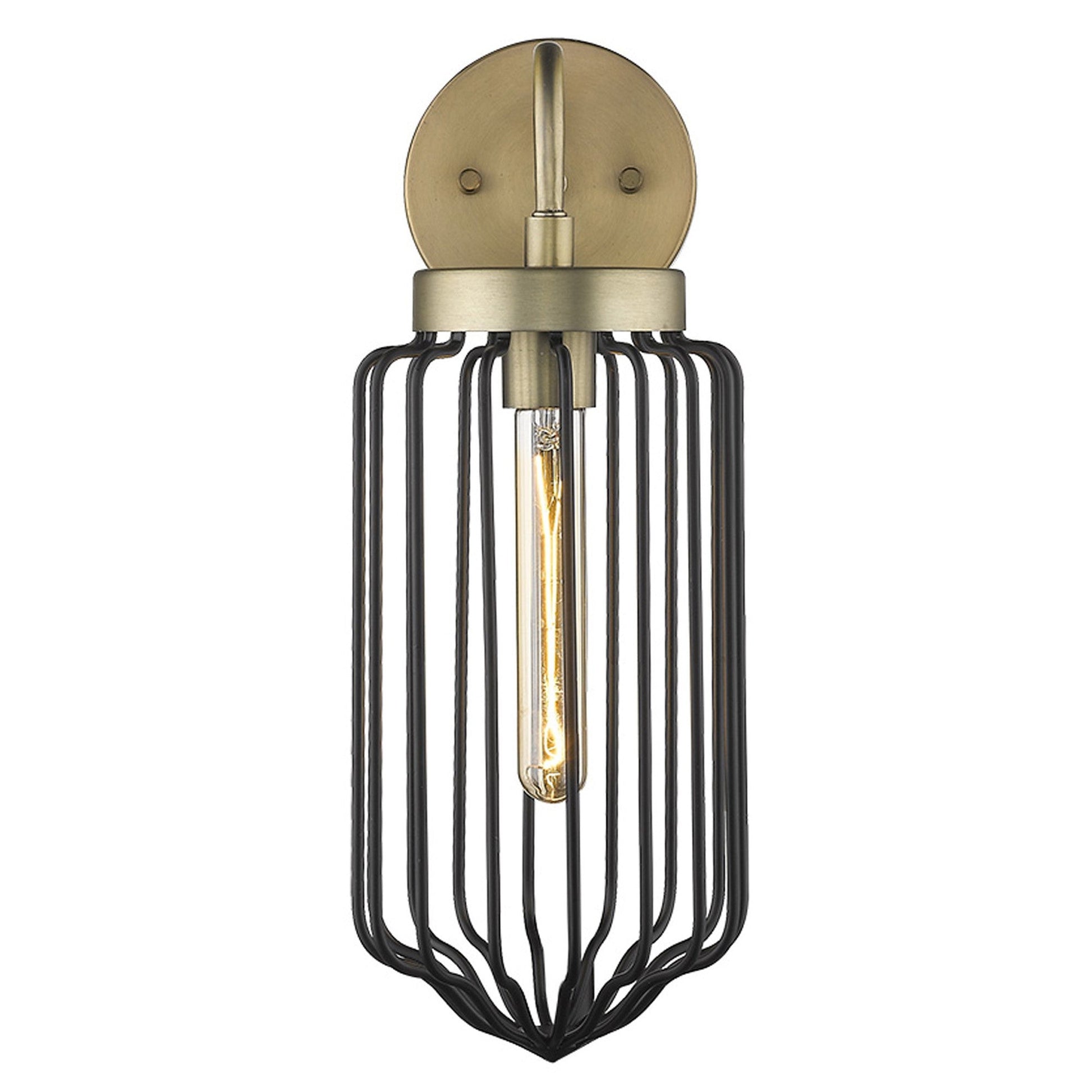 HomeRoots Metal Cage Wall Sconce With Gold and Black Finish