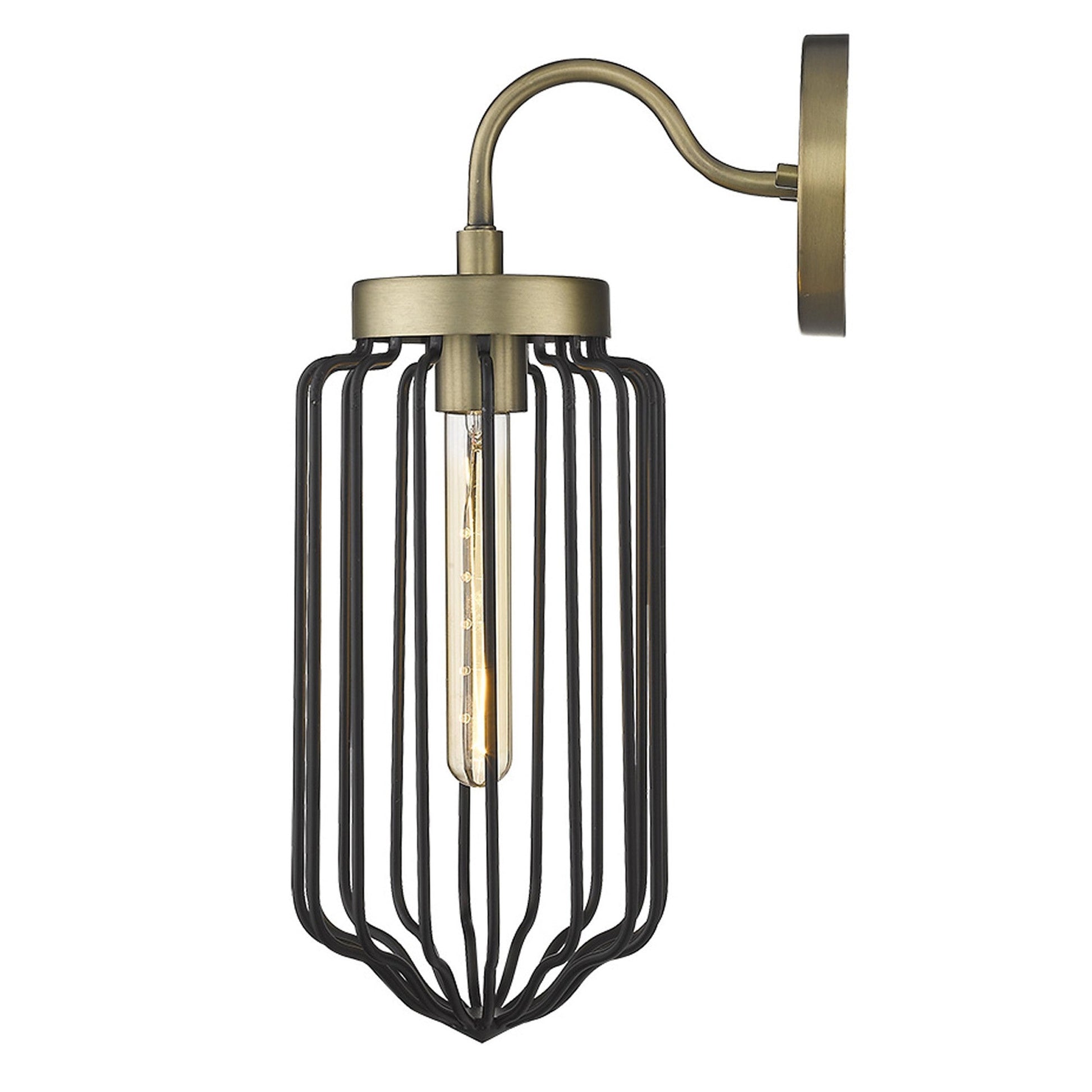 HomeRoots Metal Cage Wall Sconce With Gold and Black Finish