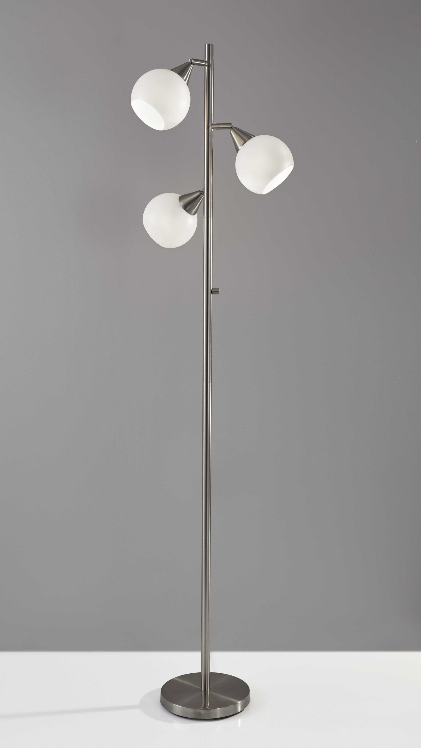 HomeRoots Metal Floor Lamp With Three Adjustable Globes in Brushed Steel Finish