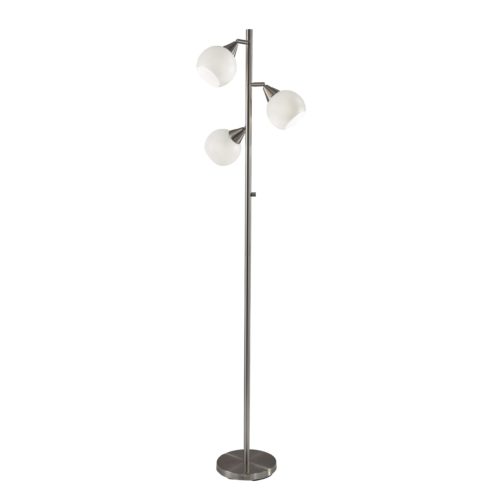 HomeRoots Metal Floor Lamp With Three Adjustable Globes in Brushed Steel Finish