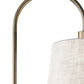 HomeRoots Metal Floor Lamp With USB Charging Station Wood Shelf in Antique Brass and Black Finish