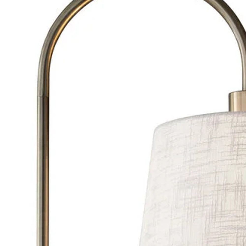 HomeRoots Metal Floor Lamp With USB Charging Station Wood Shelf in Antique Brass and Black Finish