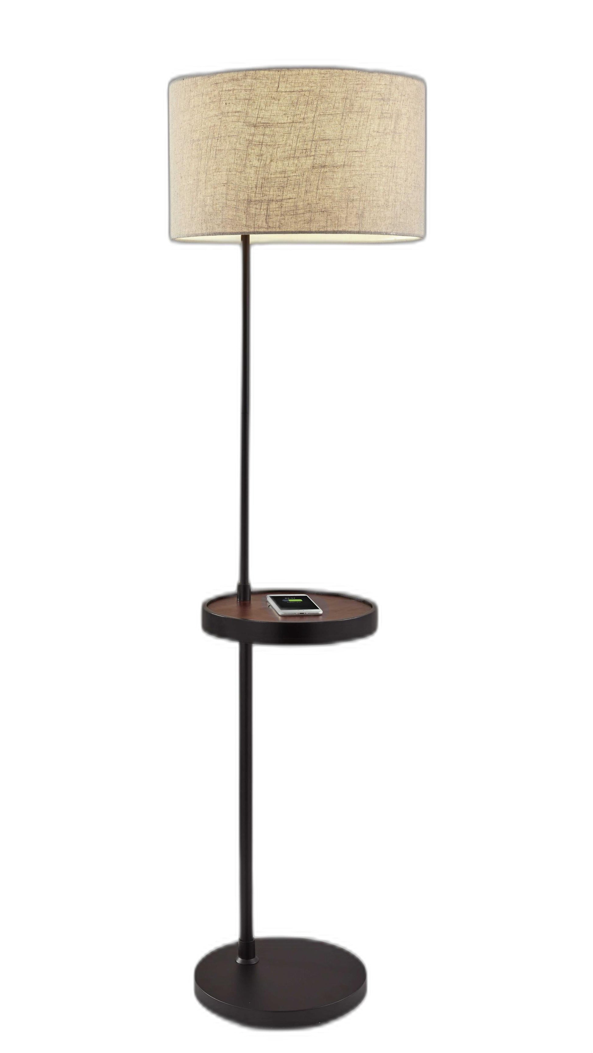 HomeRoots Metal Floor Lamp With Wireless Charging Task Shelf in Matte Black Finish