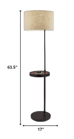 HomeRoots Metal Floor Lamp With Wireless Charging Task Shelf in Matte Black Finish