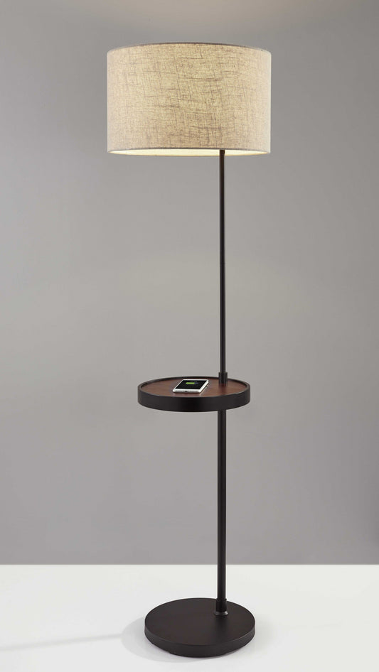 HomeRoots Metal Floor Lamp With Wireless Charging Task Shelf in Matte Black Finish