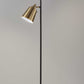 HomeRoots Metal Floor Lamp with Adjustable Antique Brass Shades in Matte Black Finish