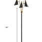 HomeRoots Metal Floor Lamp with Three Adjustable Antique Brass Accented Cone Shades in Black Finish