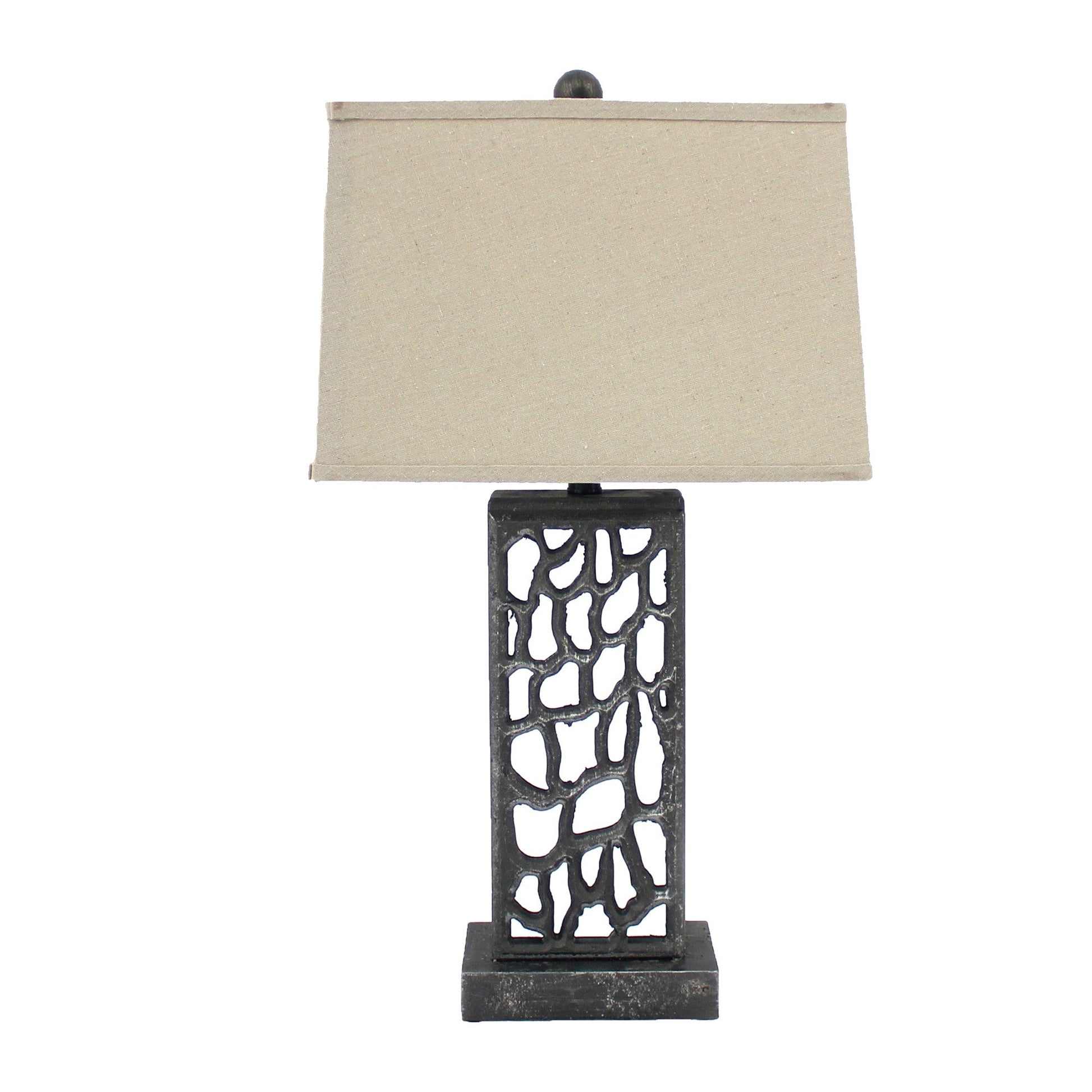 HomeRoots Metal Table Lamp With Multi Mini Grotto Pattern In Silver Finish