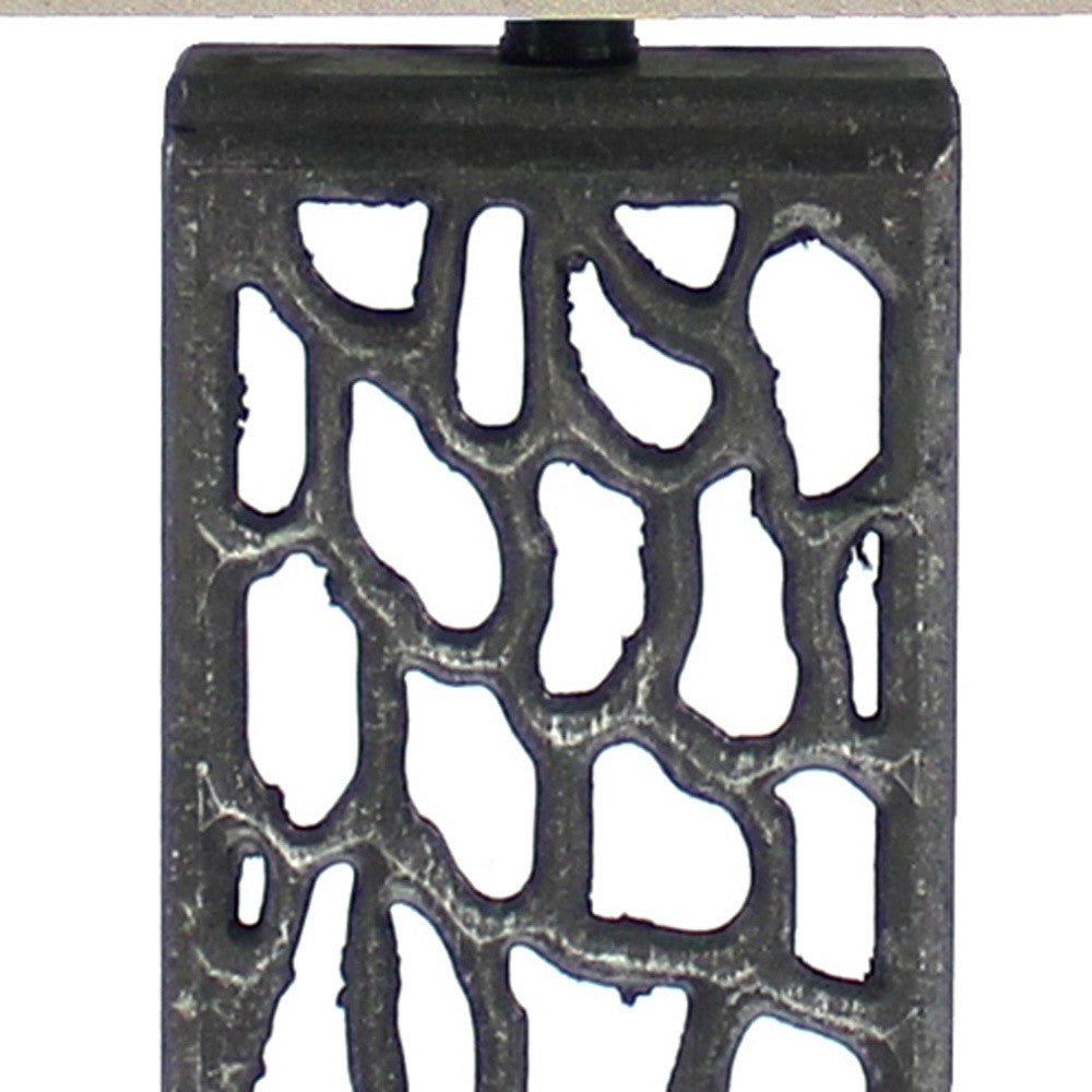HomeRoots Metal Table Lamp With Multi Mini Grotto Pattern In Silver Finish