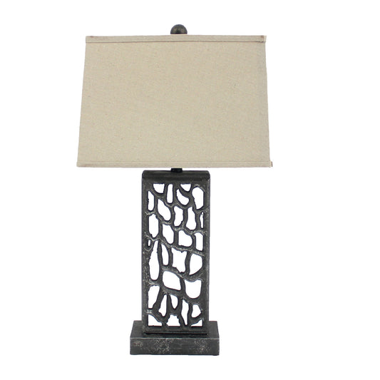 HomeRoots Metal Table Lamp With Multi Mini Grotto Pattern In Silver Finish