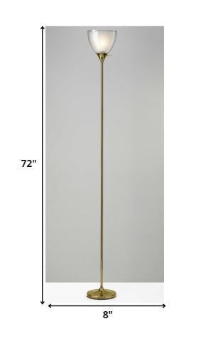 HomeRoots Metal Torchiere Floor Lamp With Frosted Inner Shade in Shiny Gold Finish