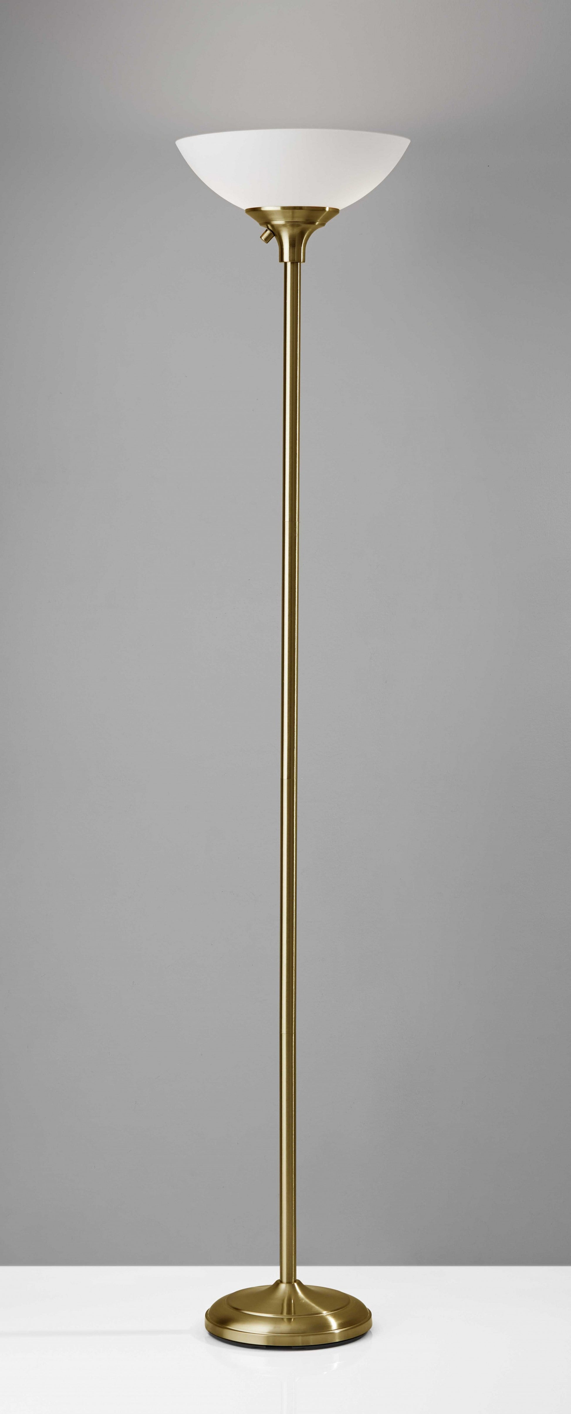 HomeRoots Metal Torchiere Floor Lamp With Shiny Antiqued Brass Finish