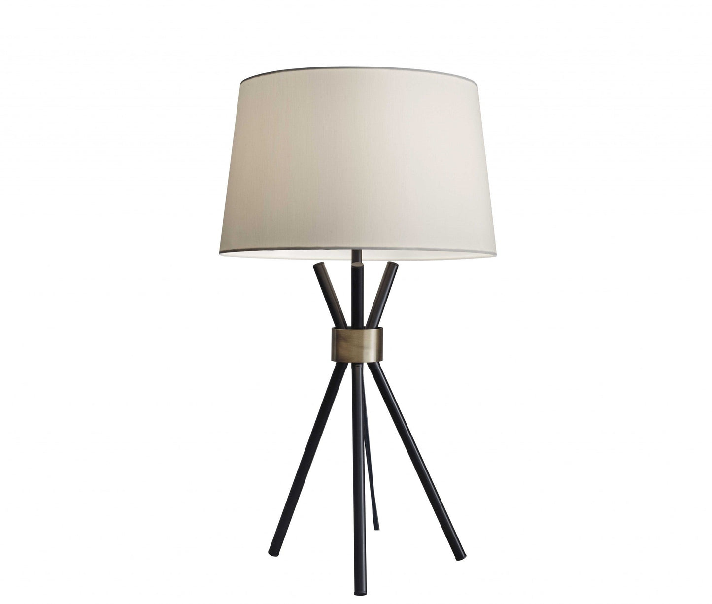 HomeRoots Metal Tripod Leg in Black with Antique Brass Accent Table Lamp