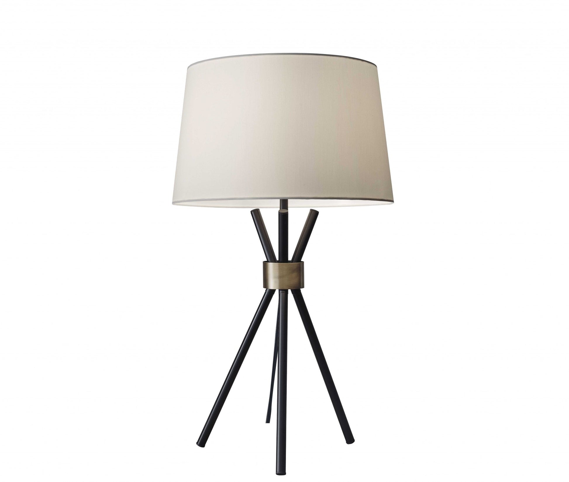HomeRoots Metal Tripod Leg in Black with Antique Brass Accent Table Lamp