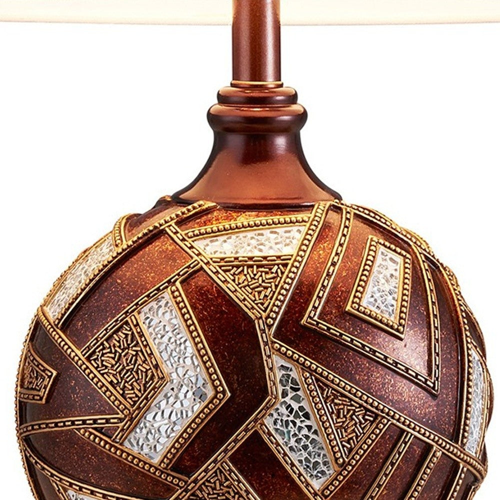 HomeRoots Metallic Mosaic Design Table Lamp in Brown Finish