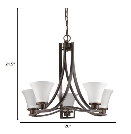HomeRoots Mia 5-Light Chandelier With Etched Glass Shades and Oil Rubbed Bronze Finish