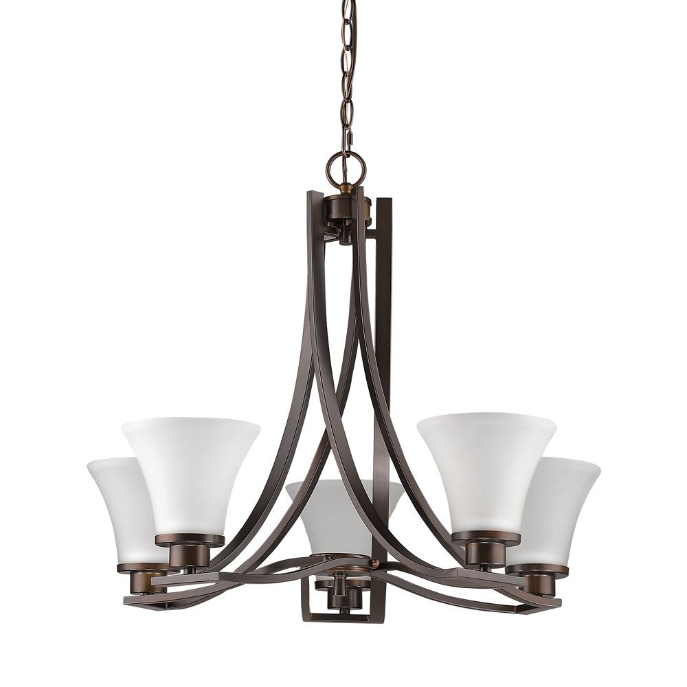 HomeRoots Mia 5-Light Chandelier With Etched Glass Shades and Oil Rubbed Bronze Finish