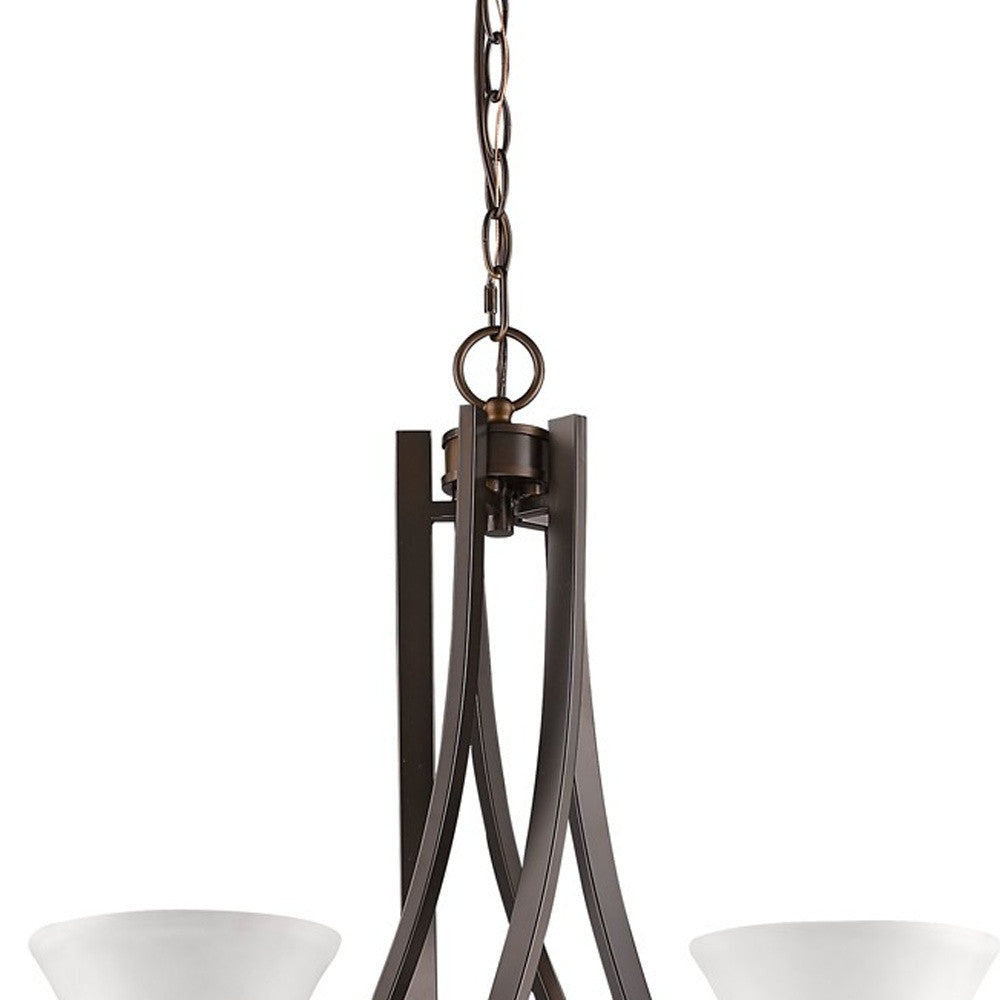 HomeRoots Mia 5-Light Chandelier With Etched Glass Shades and Oil Rubbed Bronze Finish