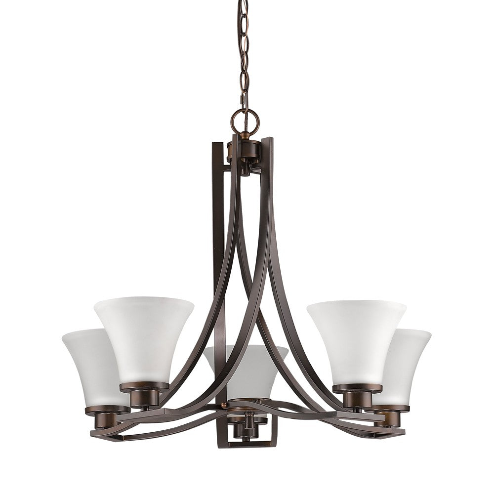 HomeRoots Mia 5-Light Chandelier With Etched Glass Shades and Oil Rubbed Bronze Finish