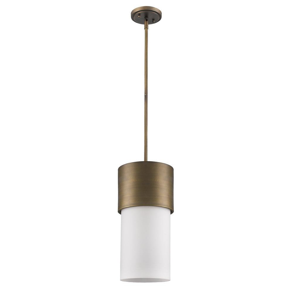 HomeRoots Midtown 1-Light Pendant With Frosted Glass Shade and Raw Brass Finish