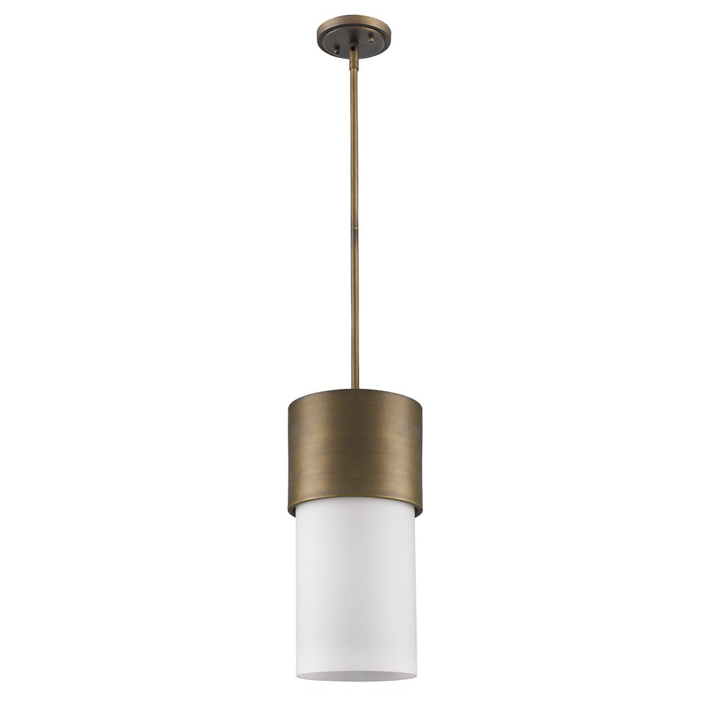 HomeRoots Midtown 1-Light Pendant With Frosted Glass Shade and Raw Brass Finish