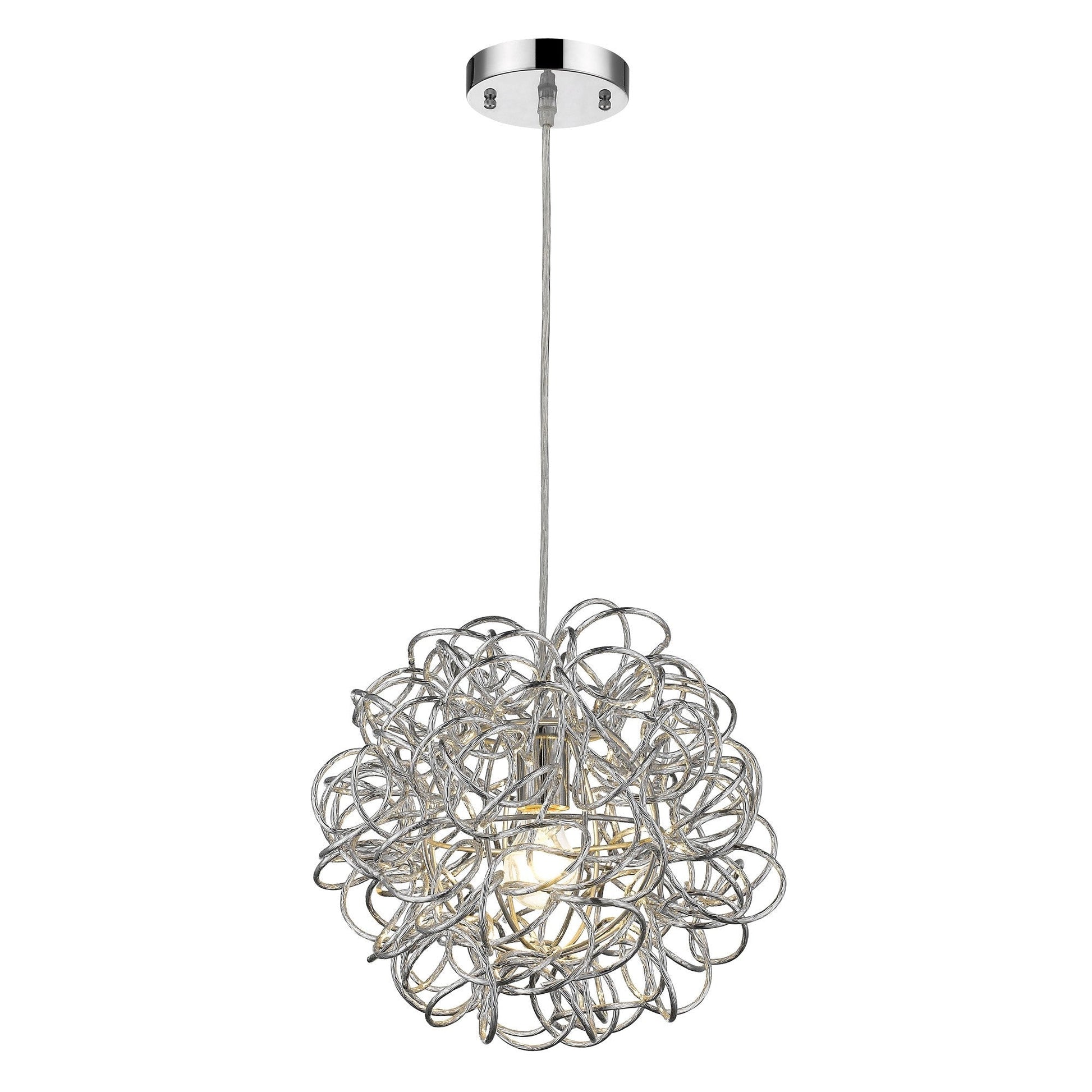 HomeRoots Mingle 1-Light Pendant With Faceted Chrome Aluminum Wire Shade and Polished Chrome Finish