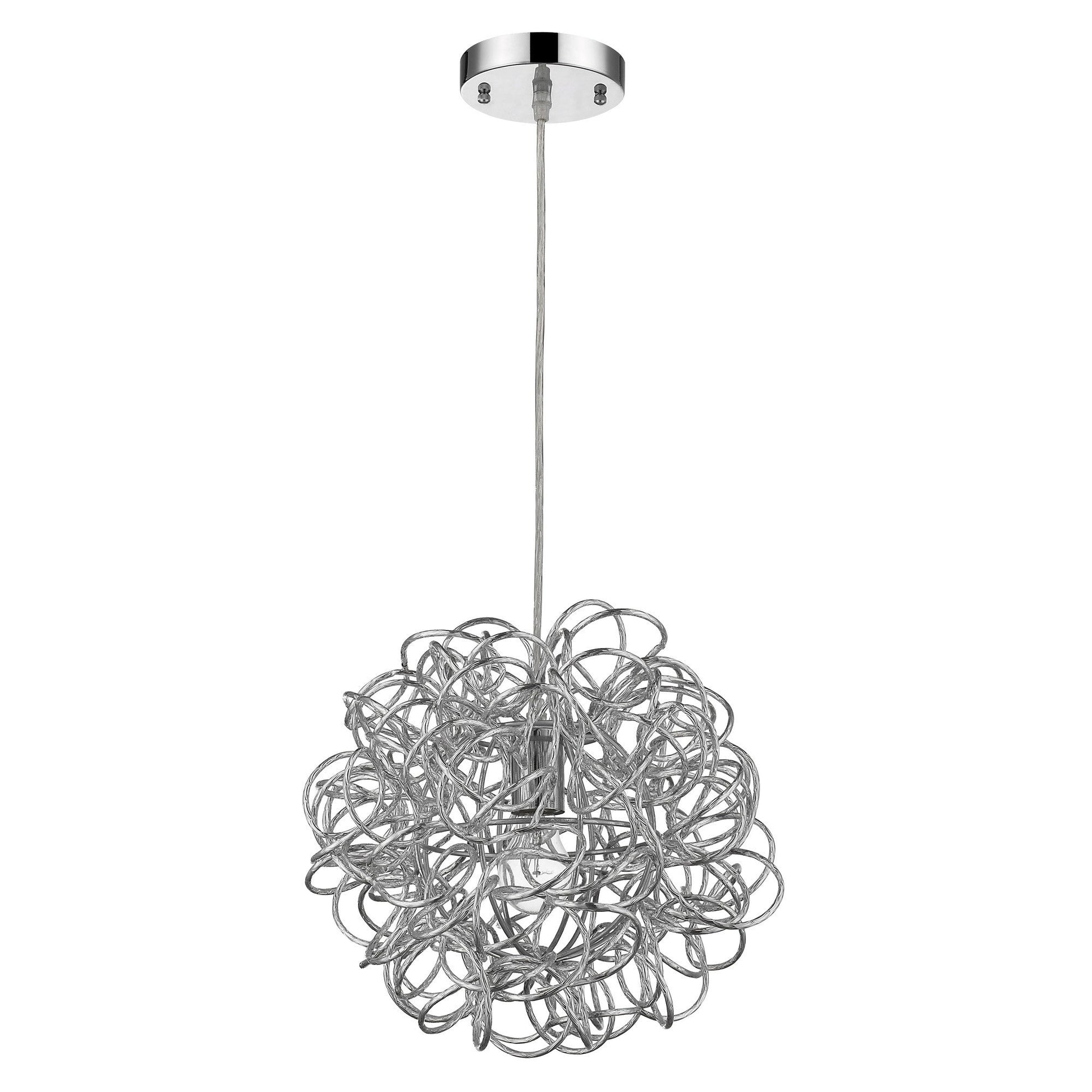 HomeRoots Mingle 1-Light Pendant With Faceted Chrome Aluminum Wire Shade and Polished Chrome Finish