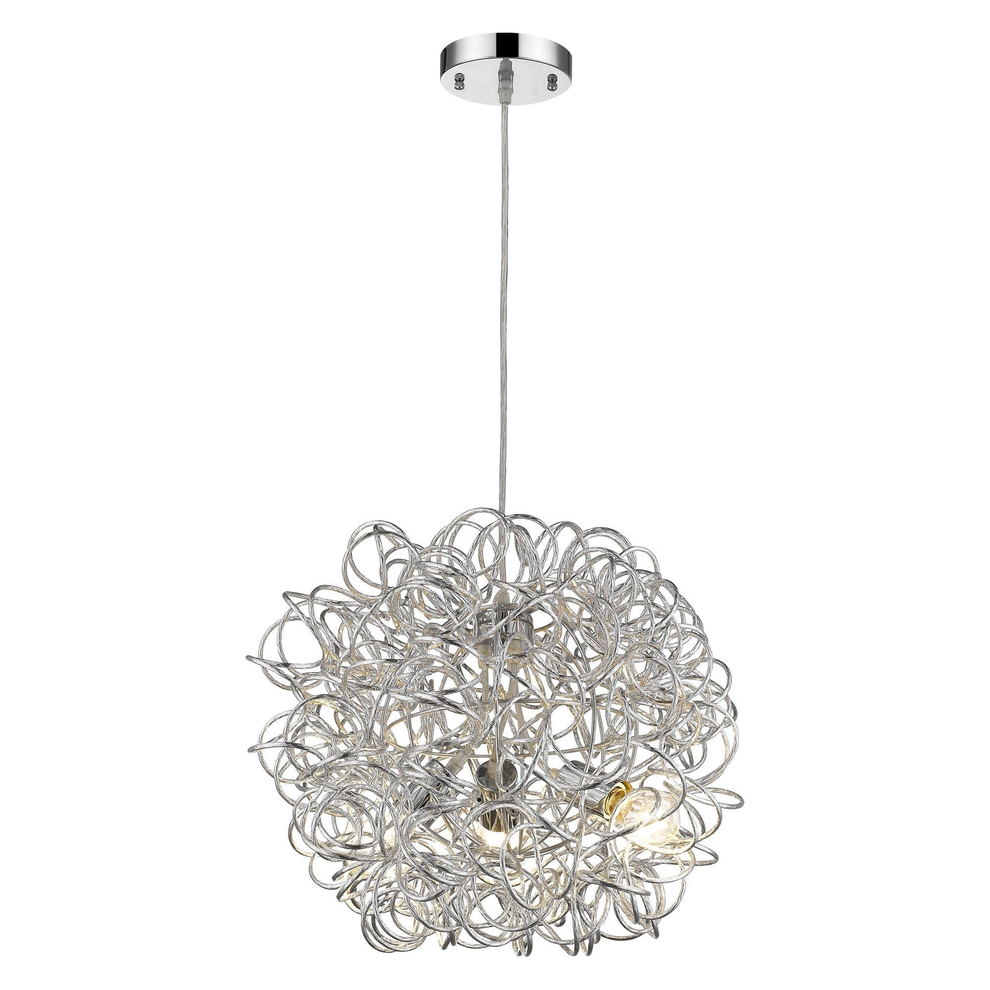 HomeRoots Mingle 3-Light Pendant With Faceted Chrome Aluminum Wire Shade in Polished Chrome Finish