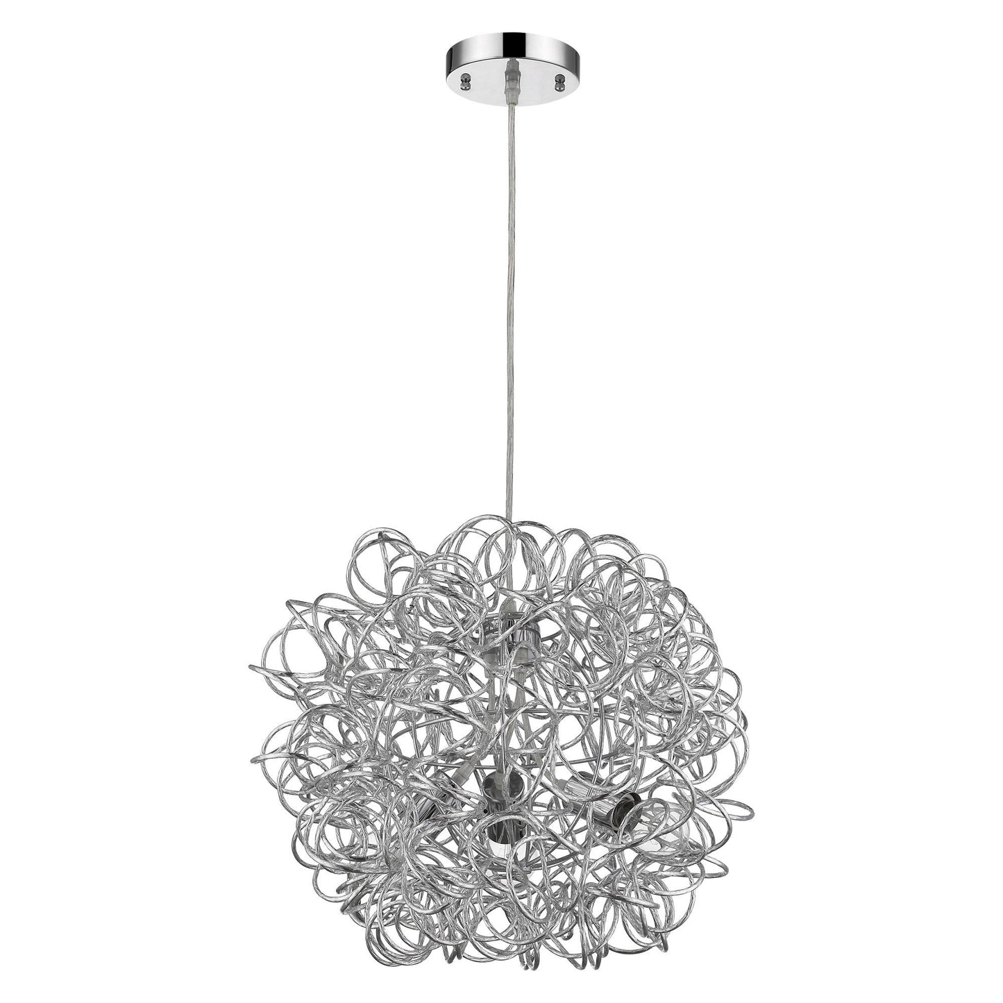 HomeRoots Mingle 3-Light Pendant With Faceted Chrome Aluminum Wire Shade in Polished Chrome Finish