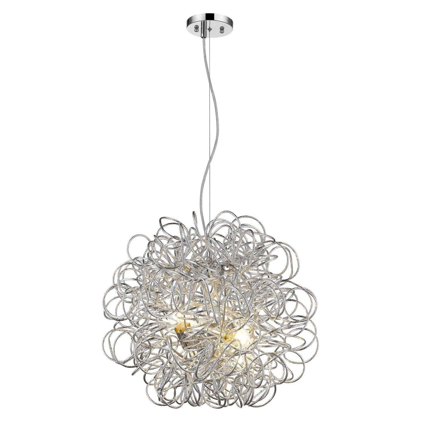 HomeRoots Mingle 4-Light Pendant With Faceted Chrome Aluminum Wire Shade in Polished Chrome Finish