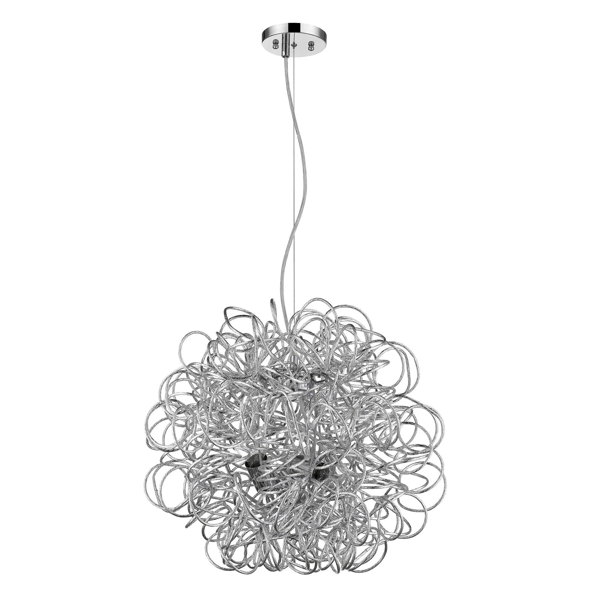 HomeRoots Mingle 4-Light Pendant With Faceted Chrome Aluminum Wire Shade in Polished Chrome Finish