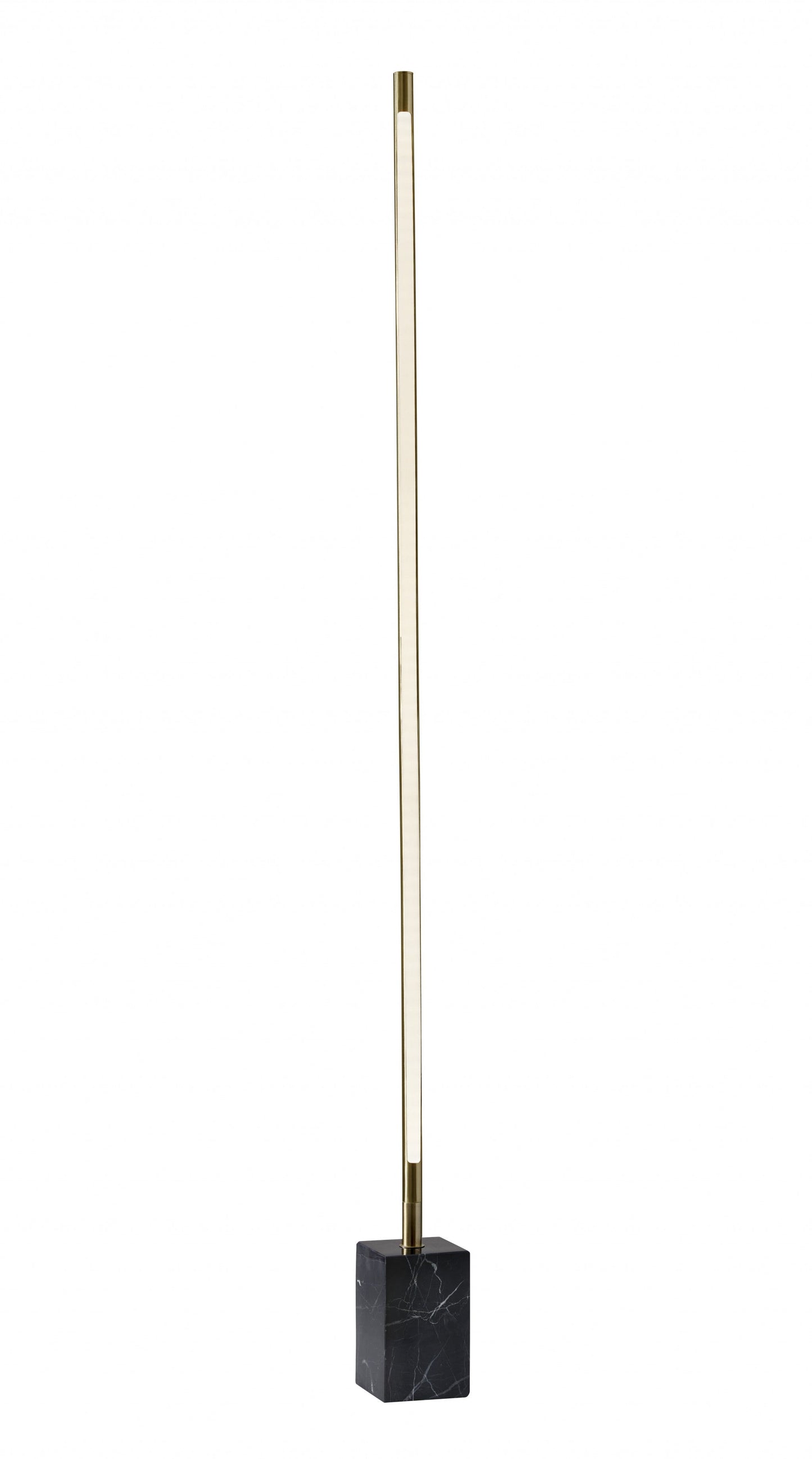 HomeRoots Minimalist Ambient Glow LED Floor Lamp With Dimmer In Antique Brass and Black Marble Finish