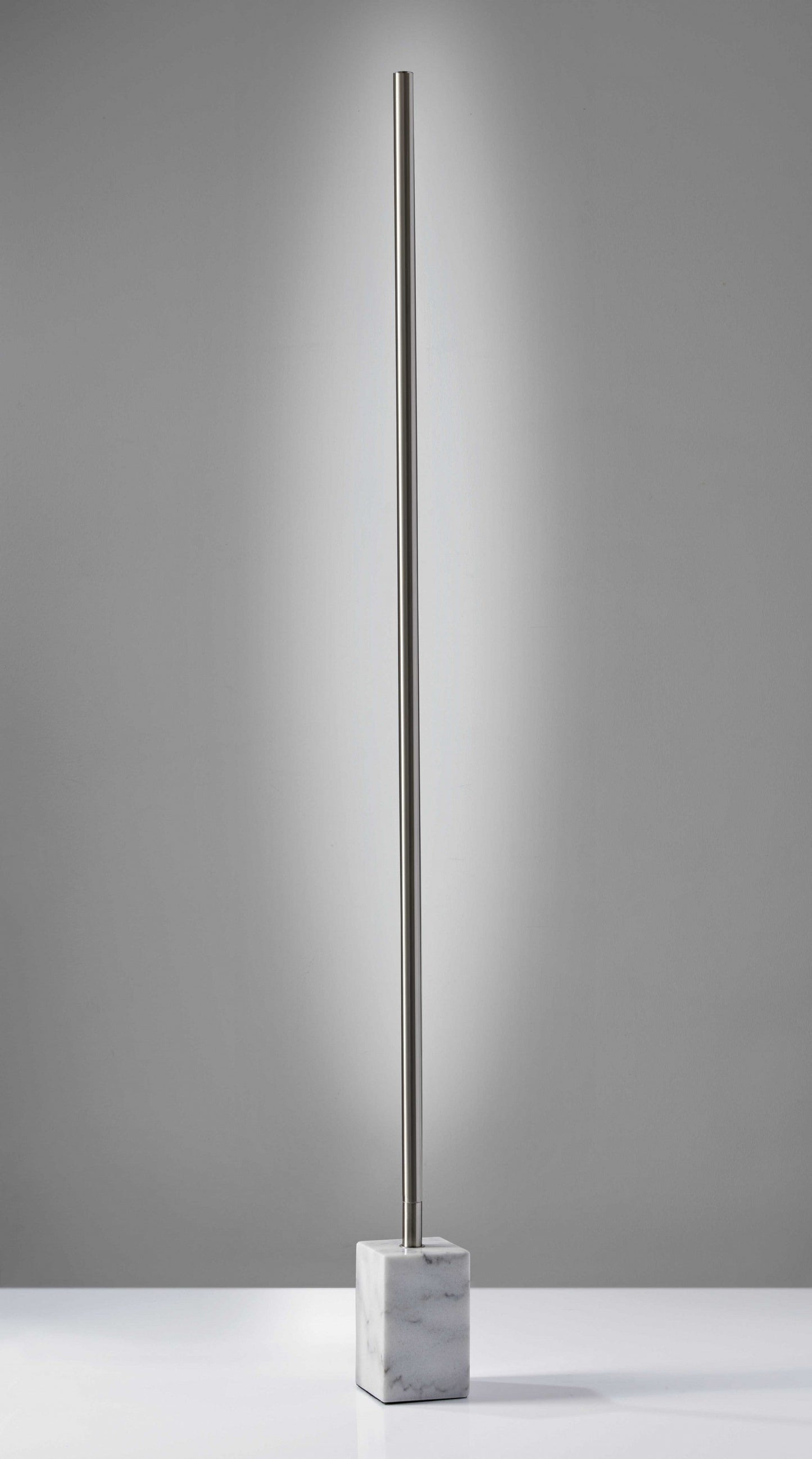 HomeRoots Minimalist Ambient Glow LED Floor Lamp with Dimmer in Brushed Steel and White Marble