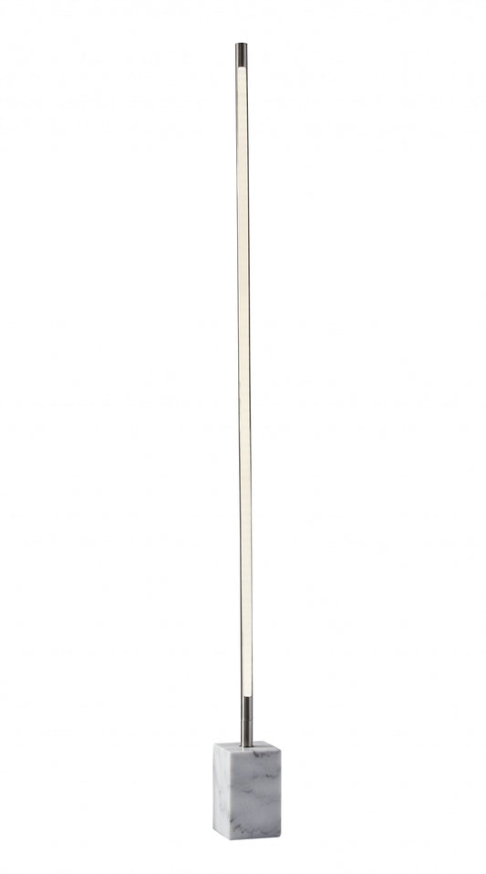 HomeRoots Minimalist Ambient Glow LED Floor Lamp with Dimmer in Brushed Steel and White Marble